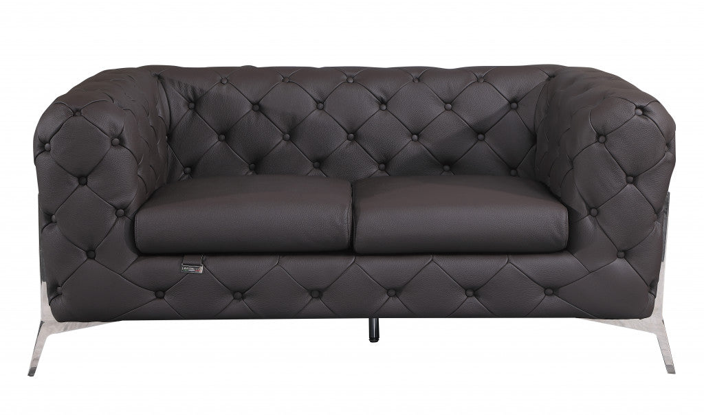 Two Piece Indoor Brown Italian Leather Five Person Seating Set-2