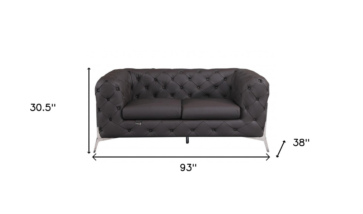 Two Piece Indoor Brown Italian Leather Five Person Seating Set-6