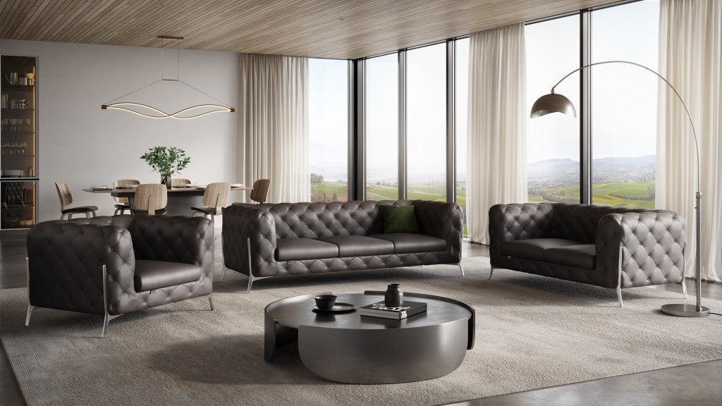 Three Piece Indoor Brown Italian Leather Six Person Seating Set-5