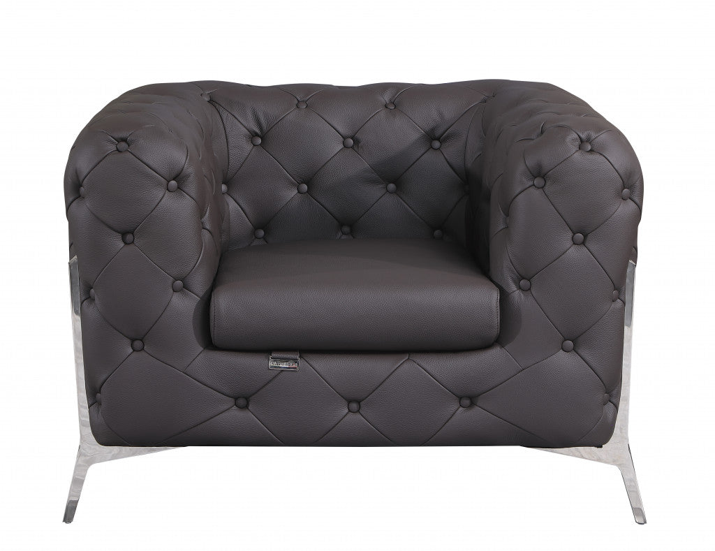 Three Piece Indoor Brown Italian Leather Six Person Seating Set-2