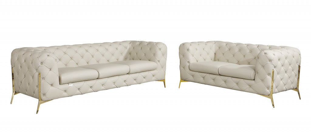 Two Piece Indoor Beige Italian Leather Five Person Seating Set-0