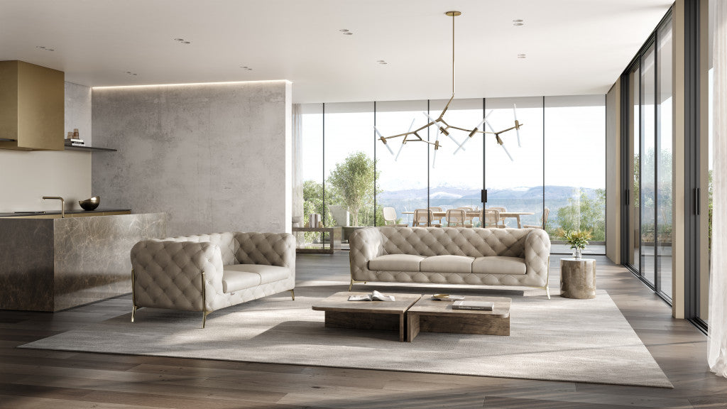 Two Piece Indoor Beige Italian Leather Five Person Seating Set-5