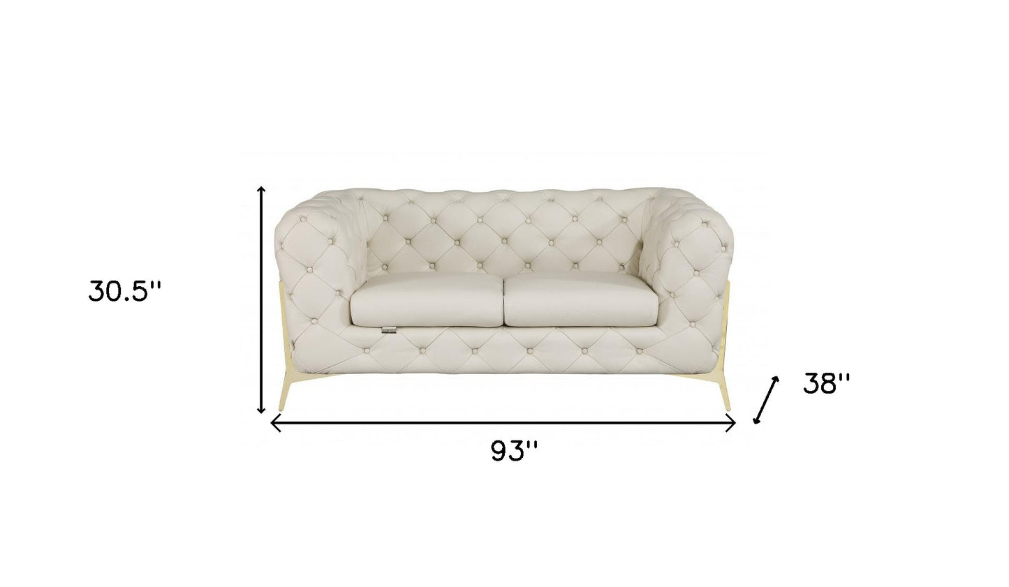 Two Piece Indoor Beige Italian Leather Five Person Seating Set-6
