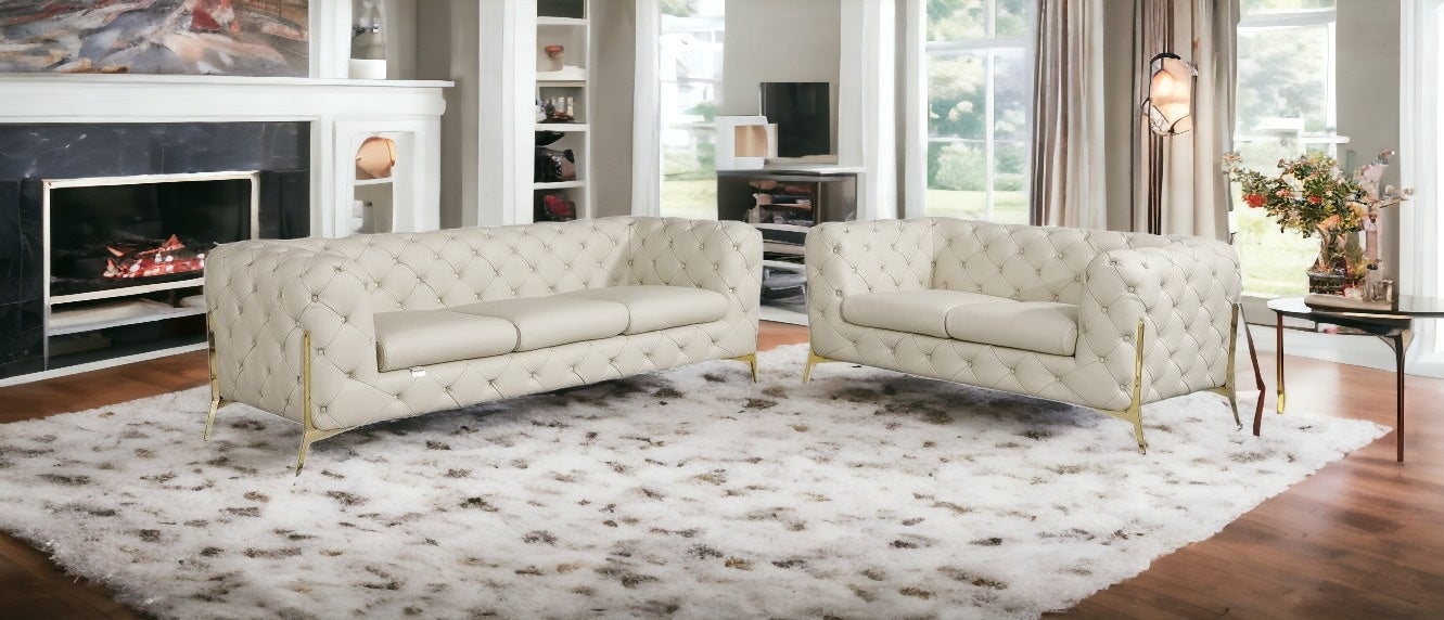 Two Piece Indoor Beige Italian Leather Five Person Seating Set-1