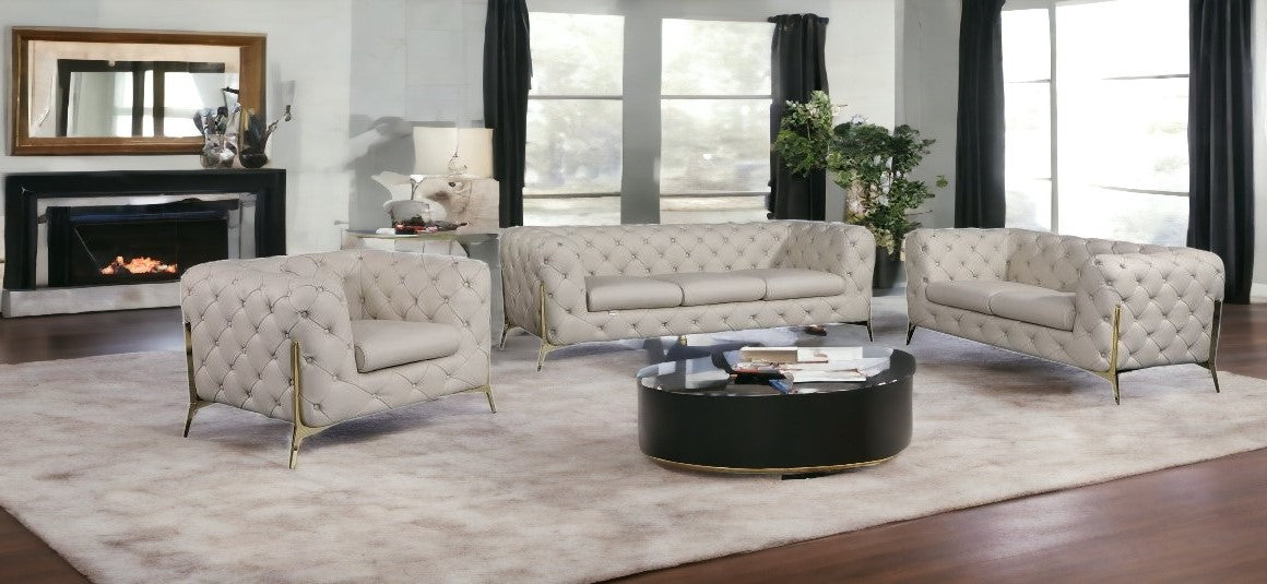 Three Piece Indoor Beige Italian Leather Six Person Seating Set-1