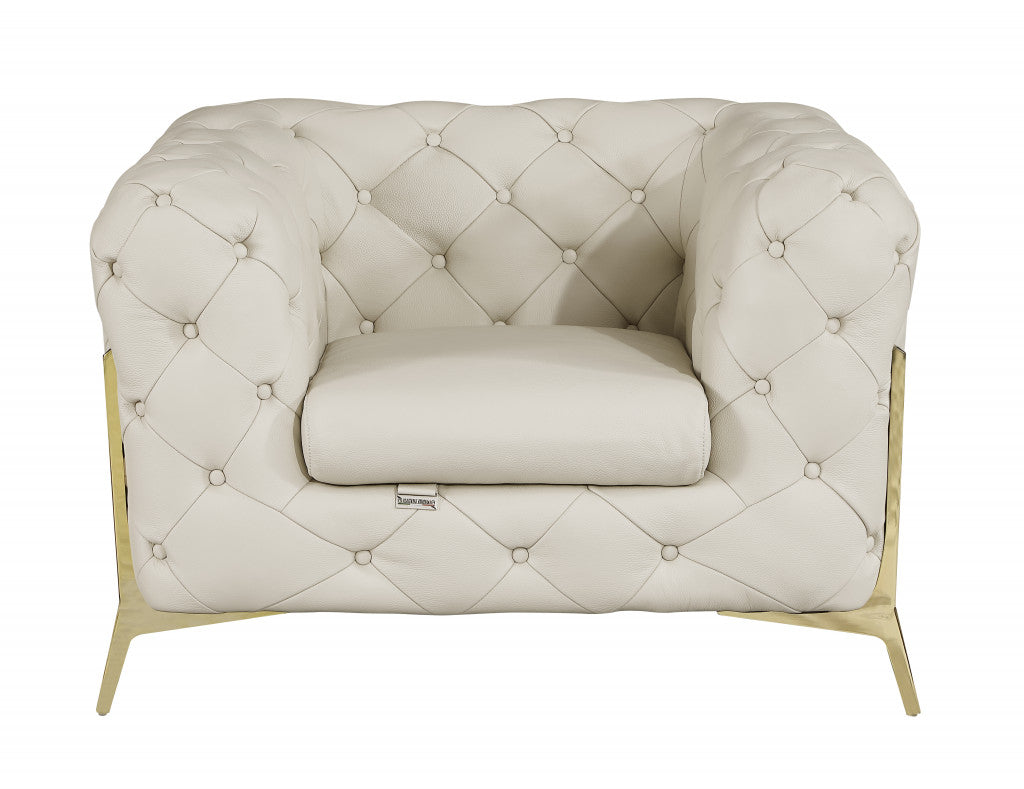 Three Piece Indoor Beige Italian Leather Six Person Seating Set-2