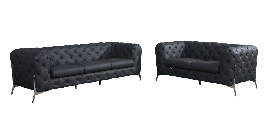 Two Piece Indoor Dark Gray Italian Leather Five Person Seating Set-0