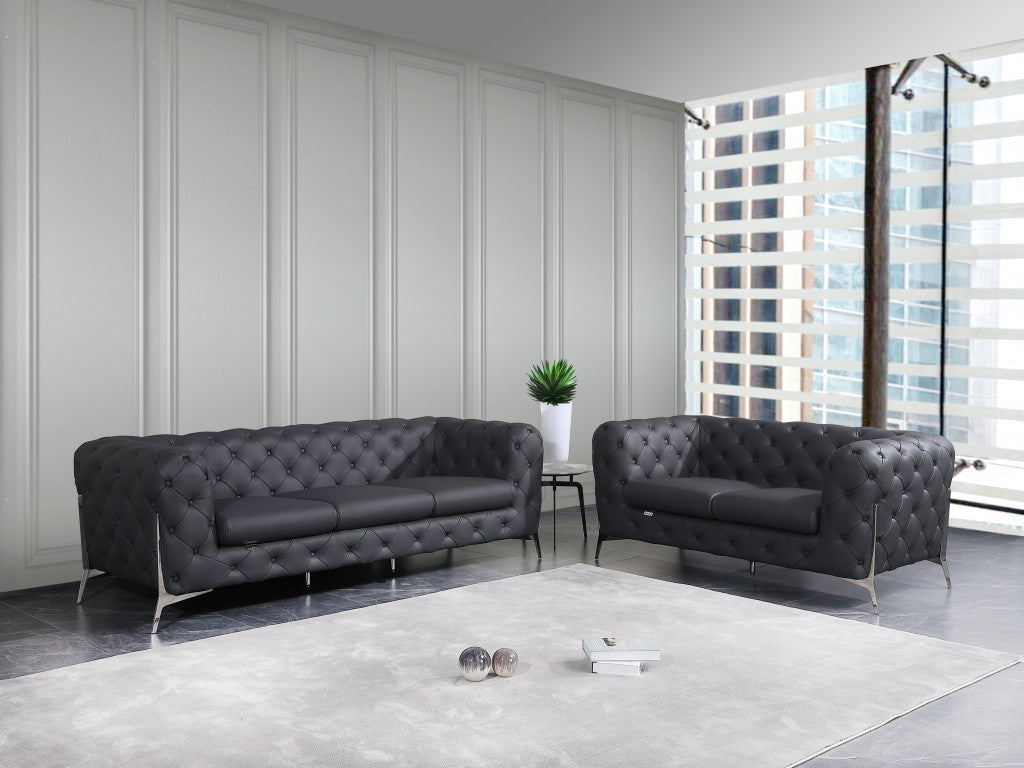 Two Piece Indoor Dark Gray Italian Leather Five Person Seating Set-5