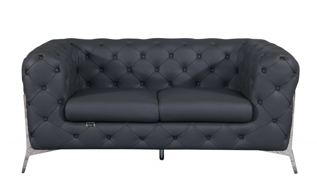 Two Piece Indoor Dark Gray Italian Leather Five Person Seating Set-2