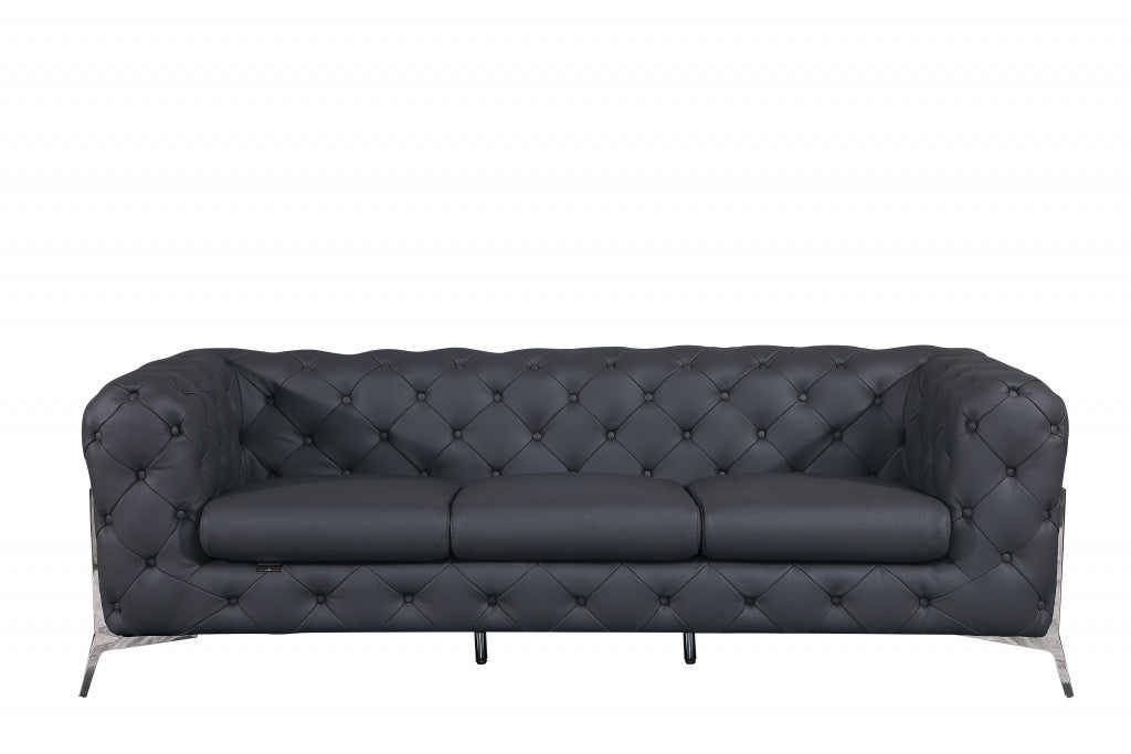 Two Piece Indoor Dark Gray Italian Leather Five Person Seating Set-3