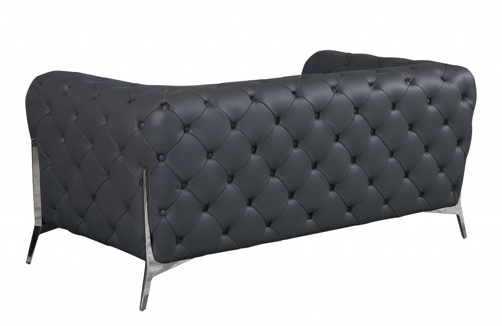 Two Piece Indoor Dark Gray Italian Leather Five Person Seating Set-4