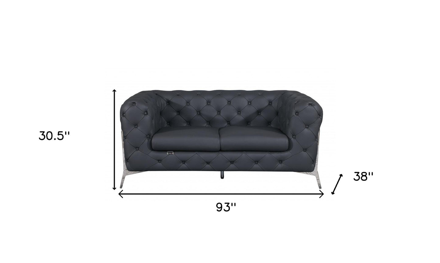 Two Piece Indoor Dark Gray Italian Leather Five Person Seating Set-6
