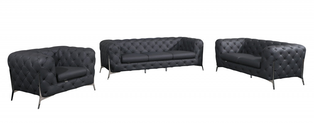 Three Piece Indoor Dark Gray Italian Leather Six Person Seating Set-0