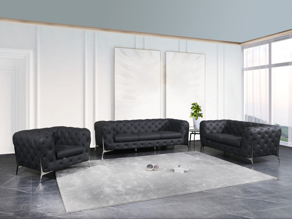 Three Piece Indoor Dark Gray Italian Leather Six Person Seating Set-5