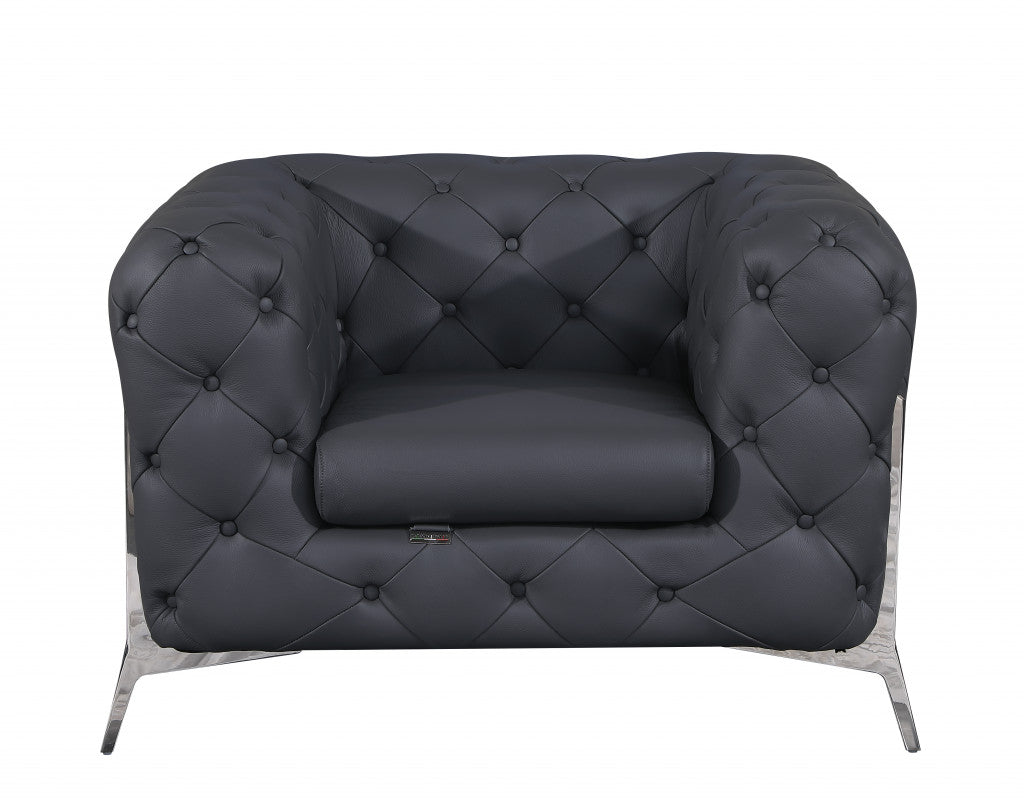 Three Piece Indoor Dark Gray Italian Leather Six Person Seating Set-2