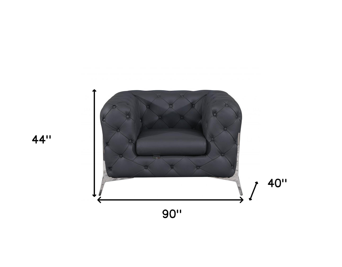 Three Piece Indoor Dark Gray Italian Leather Six Person Seating Set-6