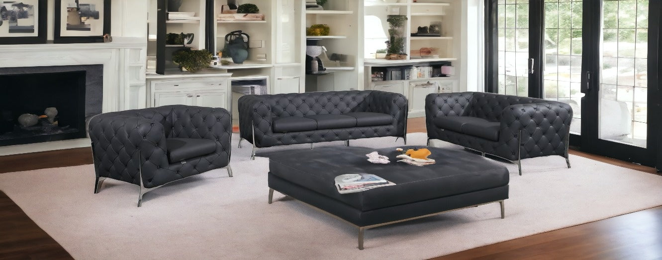Three Piece Indoor Dark Gray Italian Leather Six Person Seating Set-1