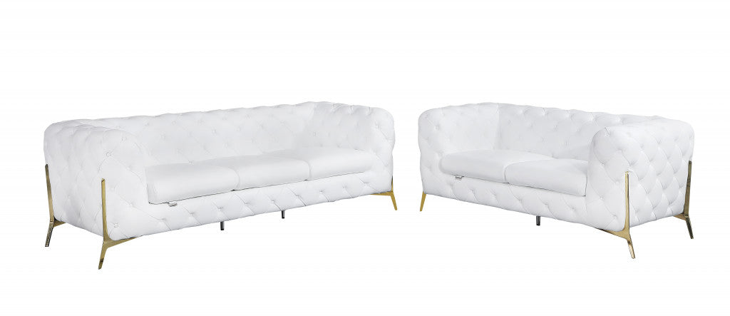 Two Piece Indoor White Italian Leather Five Person Seating Set-0