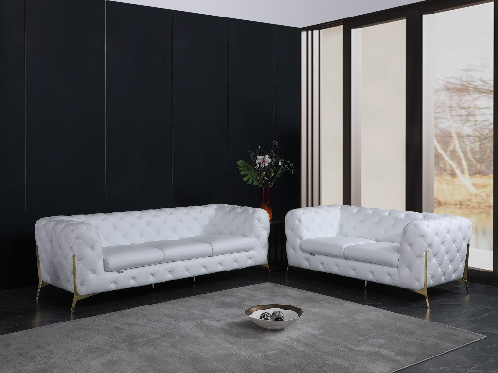 Two Piece Indoor White Italian Leather Five Person Seating Set-5
