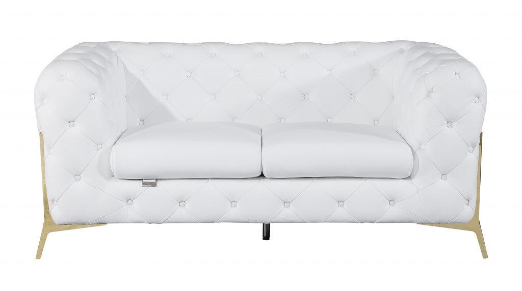 Two Piece Indoor White Italian Leather Five Person Seating Set-2