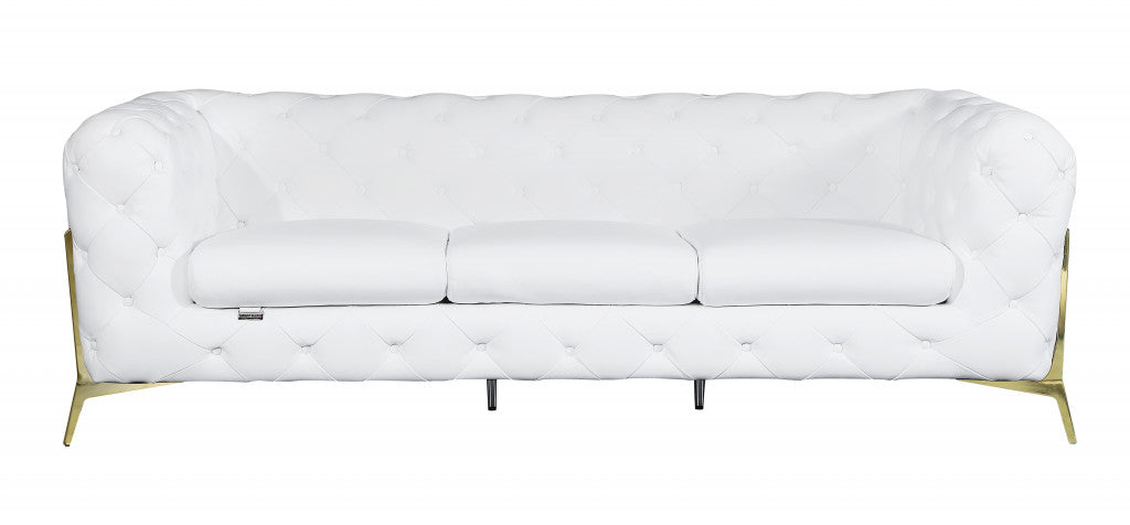 Two Piece Indoor White Italian Leather Five Person Seating Set-3