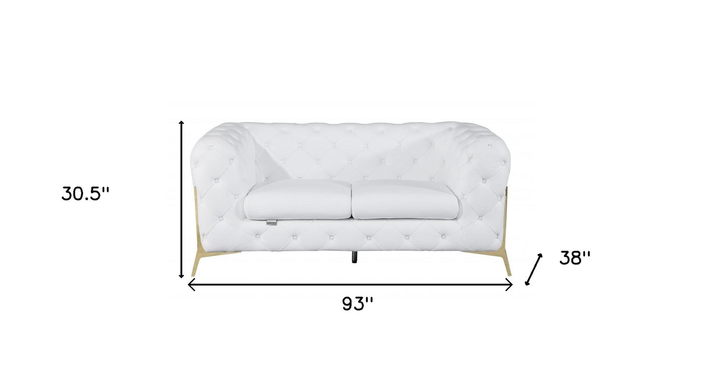 Two Piece Indoor White Italian Leather Five Person Seating Set-6