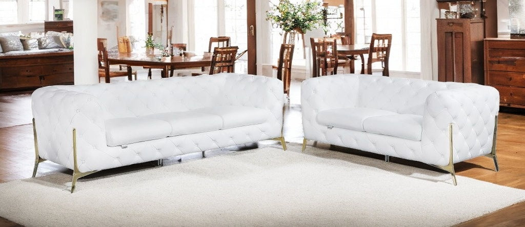 Two Piece Indoor White Italian Leather Five Person Seating Set-1