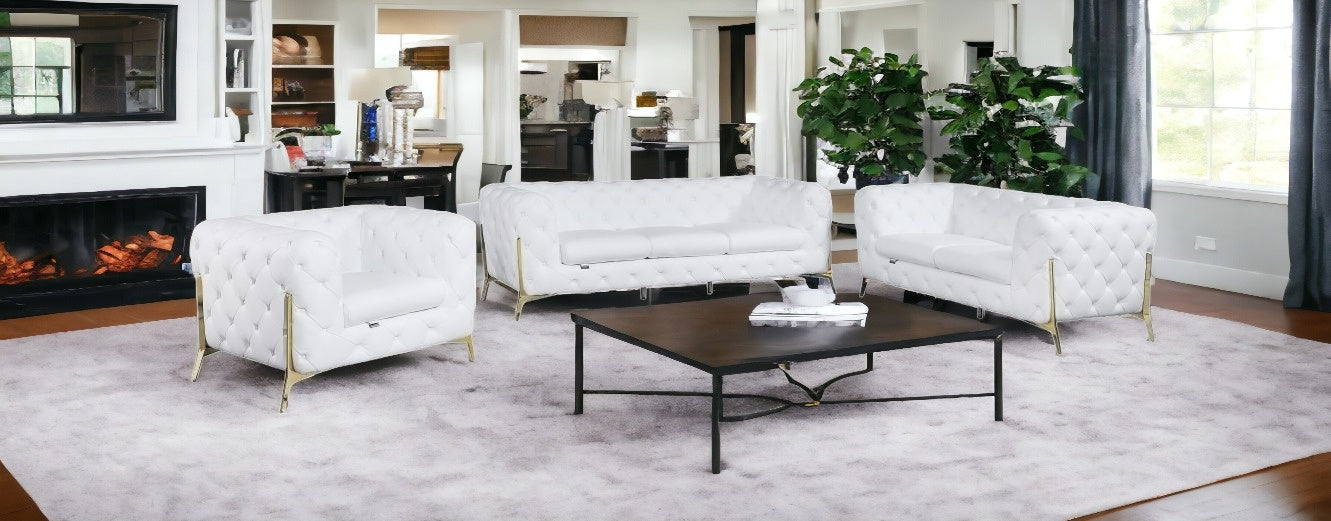 Three Piece Indoor White Italian Leather Six Person Seating Set-1