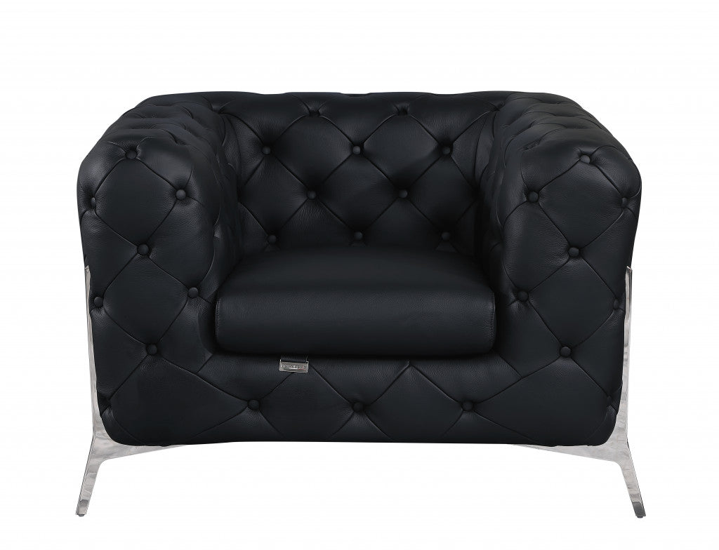 Three Piece Indoor Black Italian Leather Five Person Seating Set-2