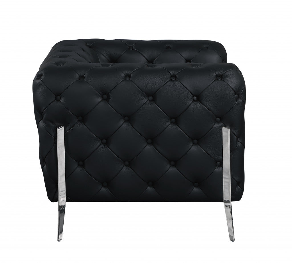 Three Piece Indoor Black Italian Leather Five Person Seating Set-4