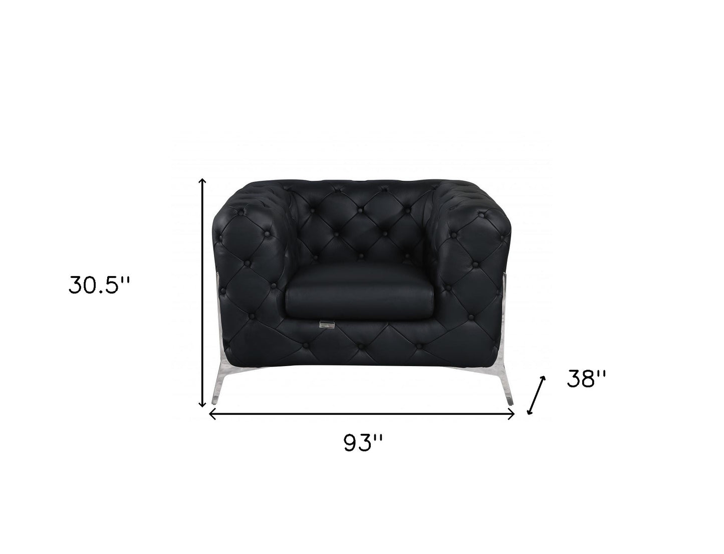Three Piece Indoor Black Italian Leather Five Person Seating Set-6