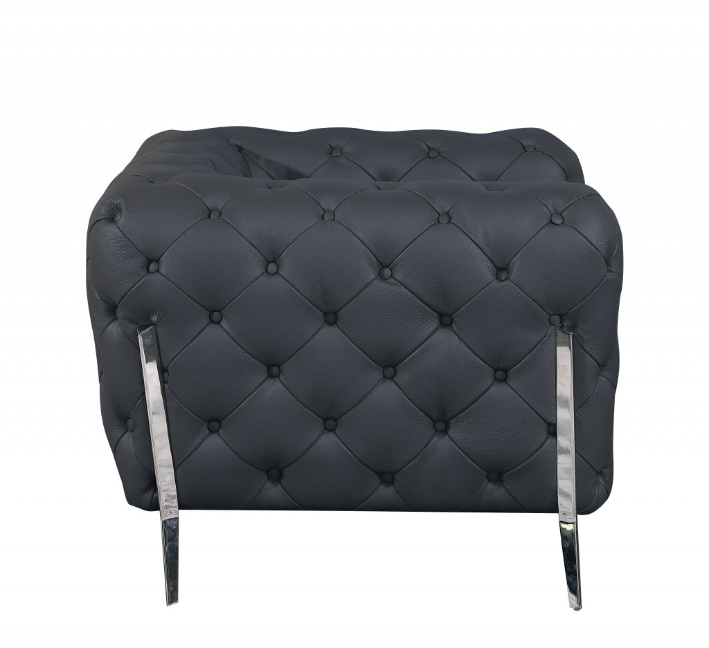 Three Piece Indoor Dark Gray Italian Leather Five Person Seating Set-5