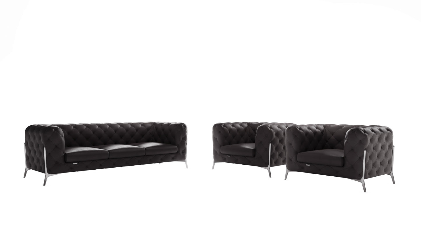 Three Piece Indoor Dark Gray Italian Leather Five Person Seating Set-0