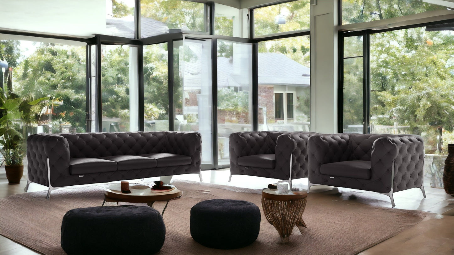 Three Piece Indoor Dark Gray Italian Leather Five Person Seating Set-2