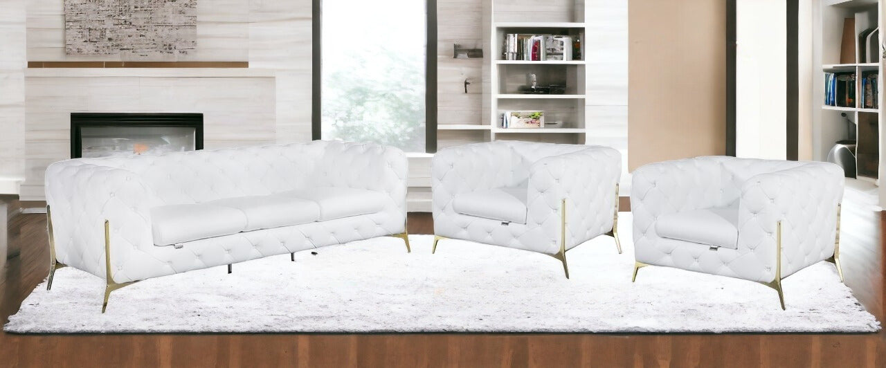 Three Piece Indoor White Italian Leather Five Person Seating Set-1