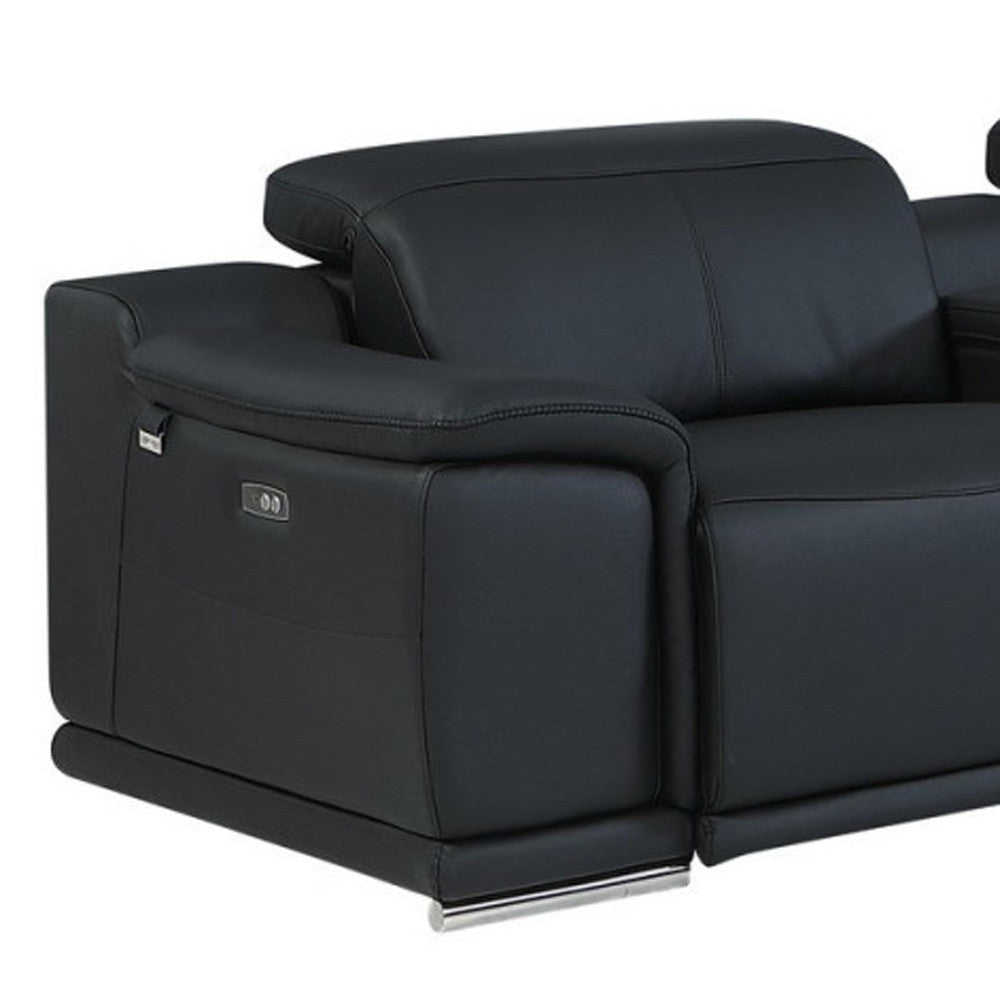 Black Italian Leather Power Reclining U Shaped Seven Piece Corner Sectional With Console-8