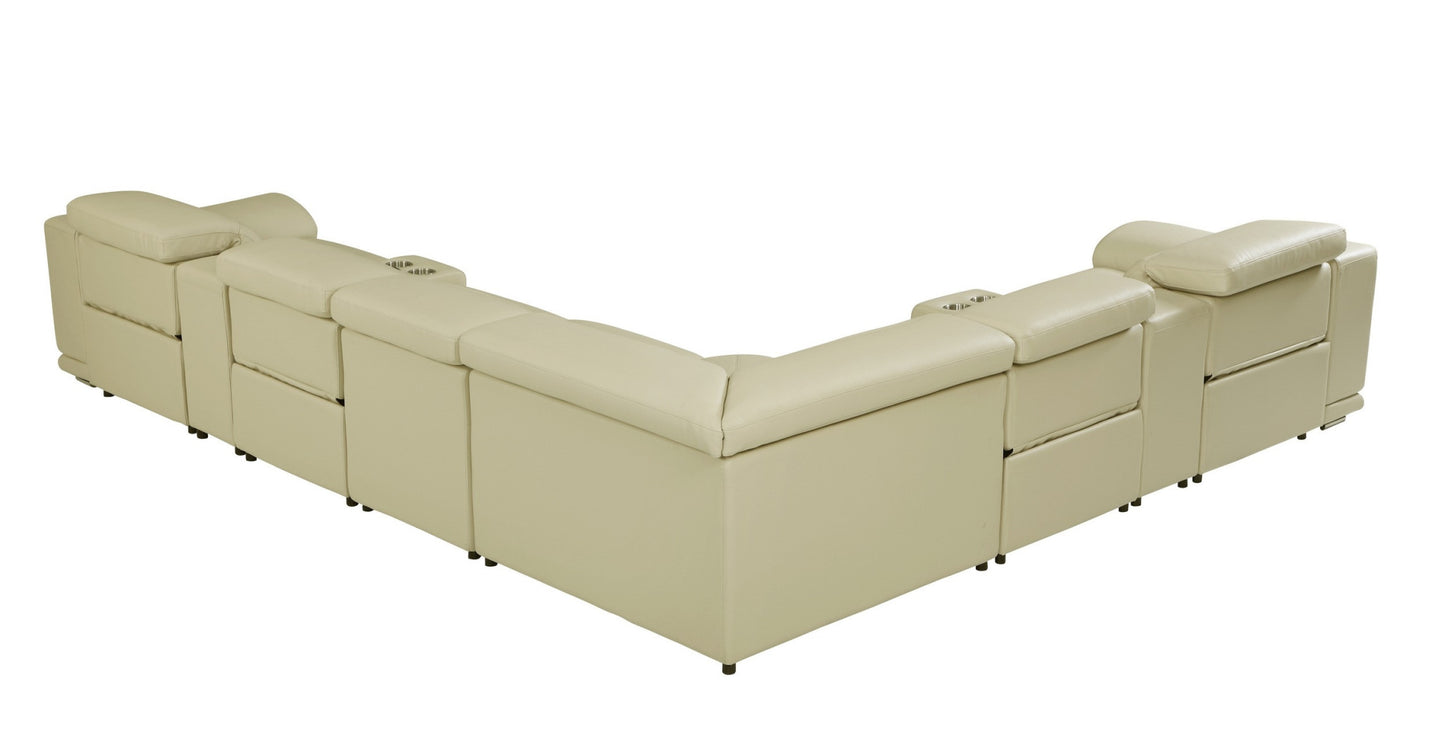 Beige Italian Leather Power Reclining U Shaped Eight Piece Corner Sectional With Console-4