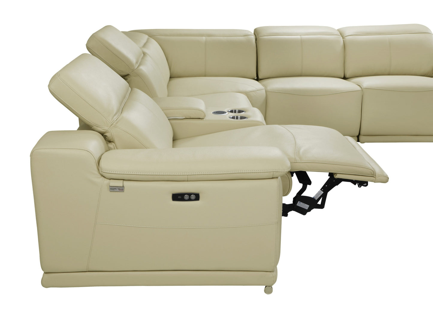 Beige Italian Leather Power Reclining U Shaped Eight Piece Corner Sectional With Console-6
