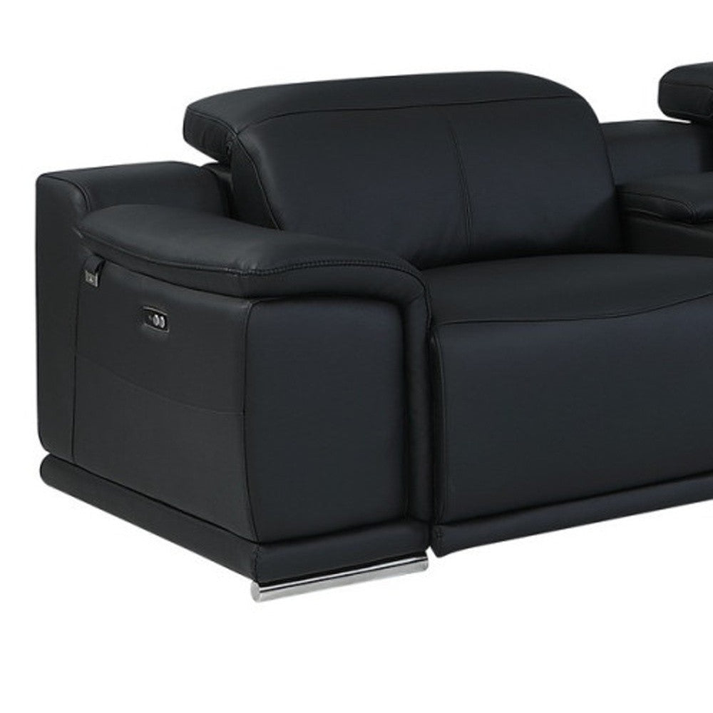 Black Italian Leather Power Reclining U Shaped Eight Piece Corner Sectional With Console-6