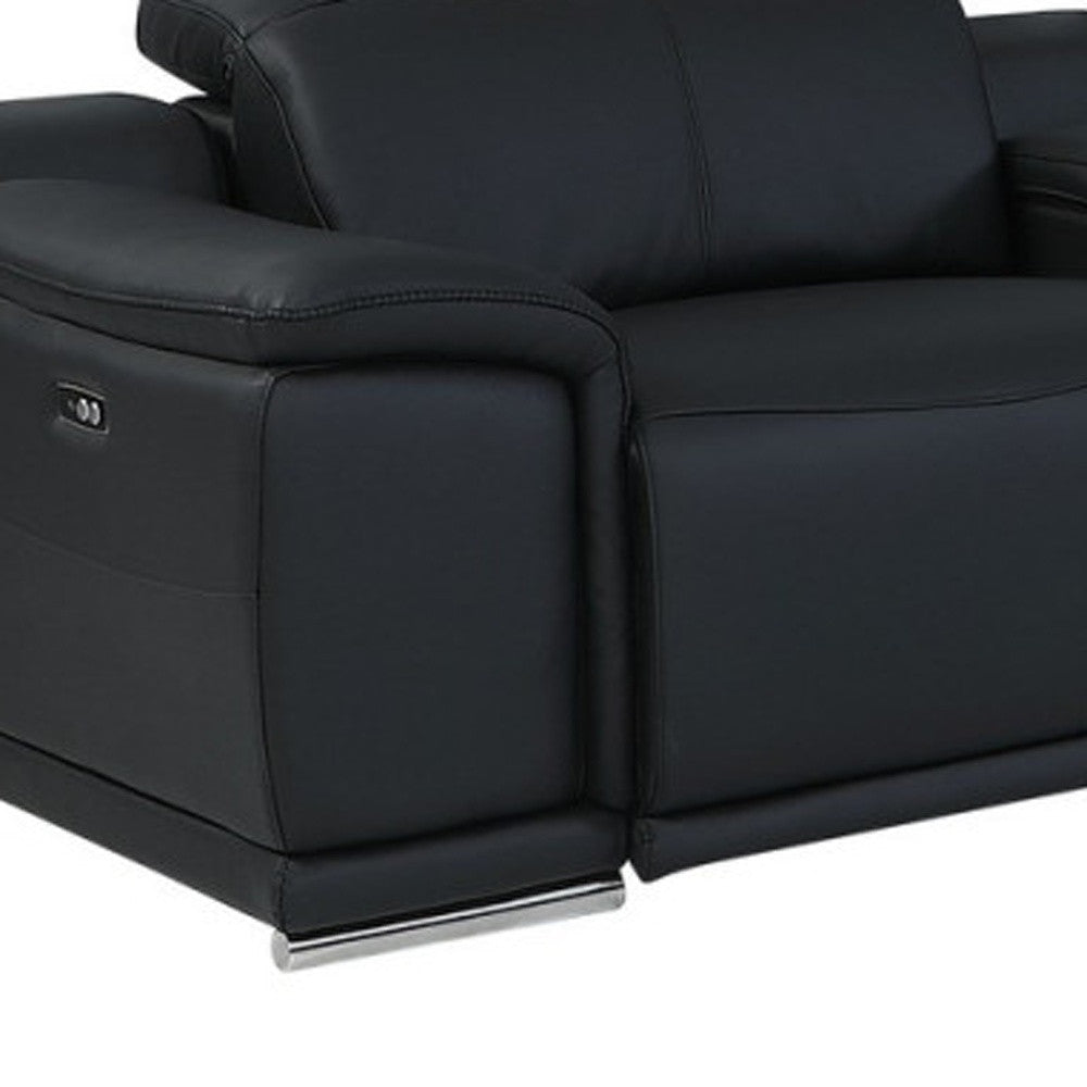 Black Italian Leather Power Reclining U Shaped Eight Piece Corner Sectional With Console-5