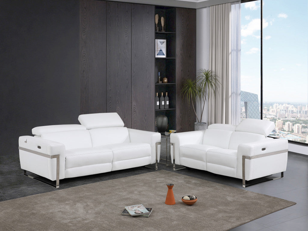 Two Piece White Italian Leather Five Person Seating Set-7