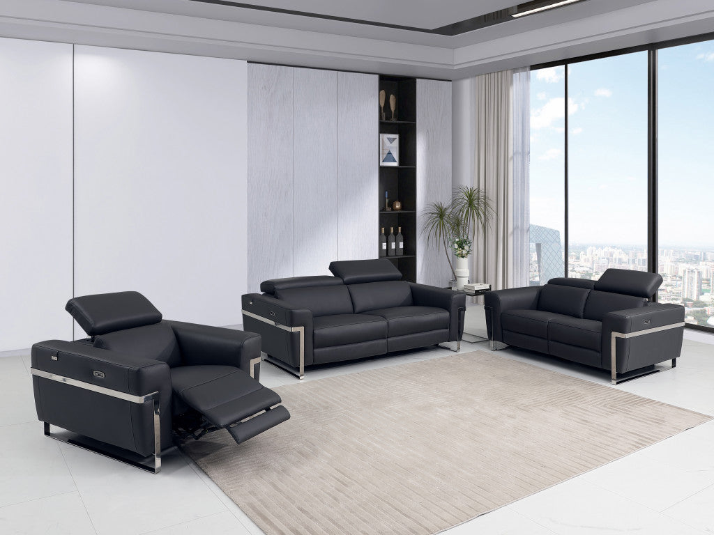 Three Piece Indoor Dark Gray Italian Leather Six Person Seating Set-5