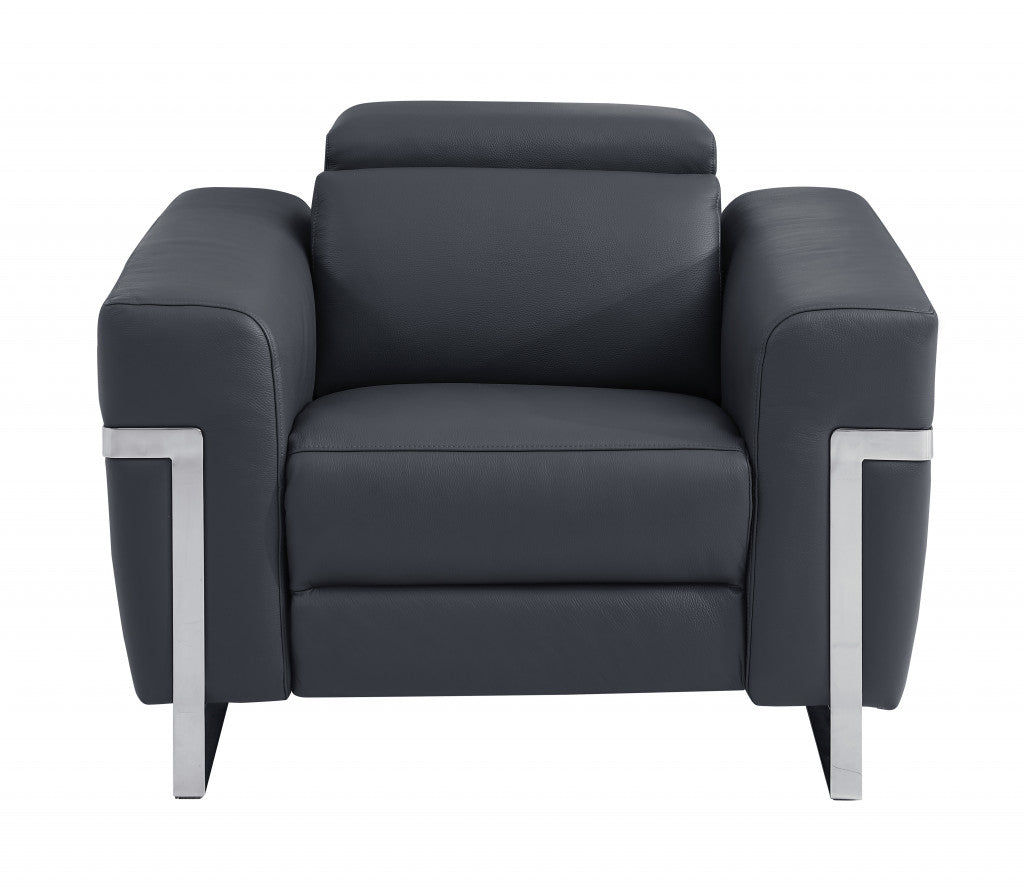 Three Piece Indoor Dark Gray Italian Leather Six Person Seating Set-2