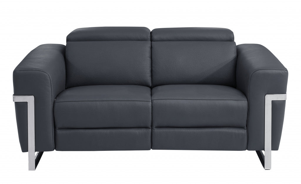 Three Piece Indoor Dark Gray Italian Leather Six Person Seating Set-3