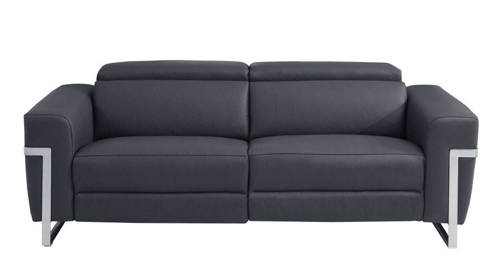 Three Piece Indoor Dark Gray Italian Leather Six Person Seating Set-4