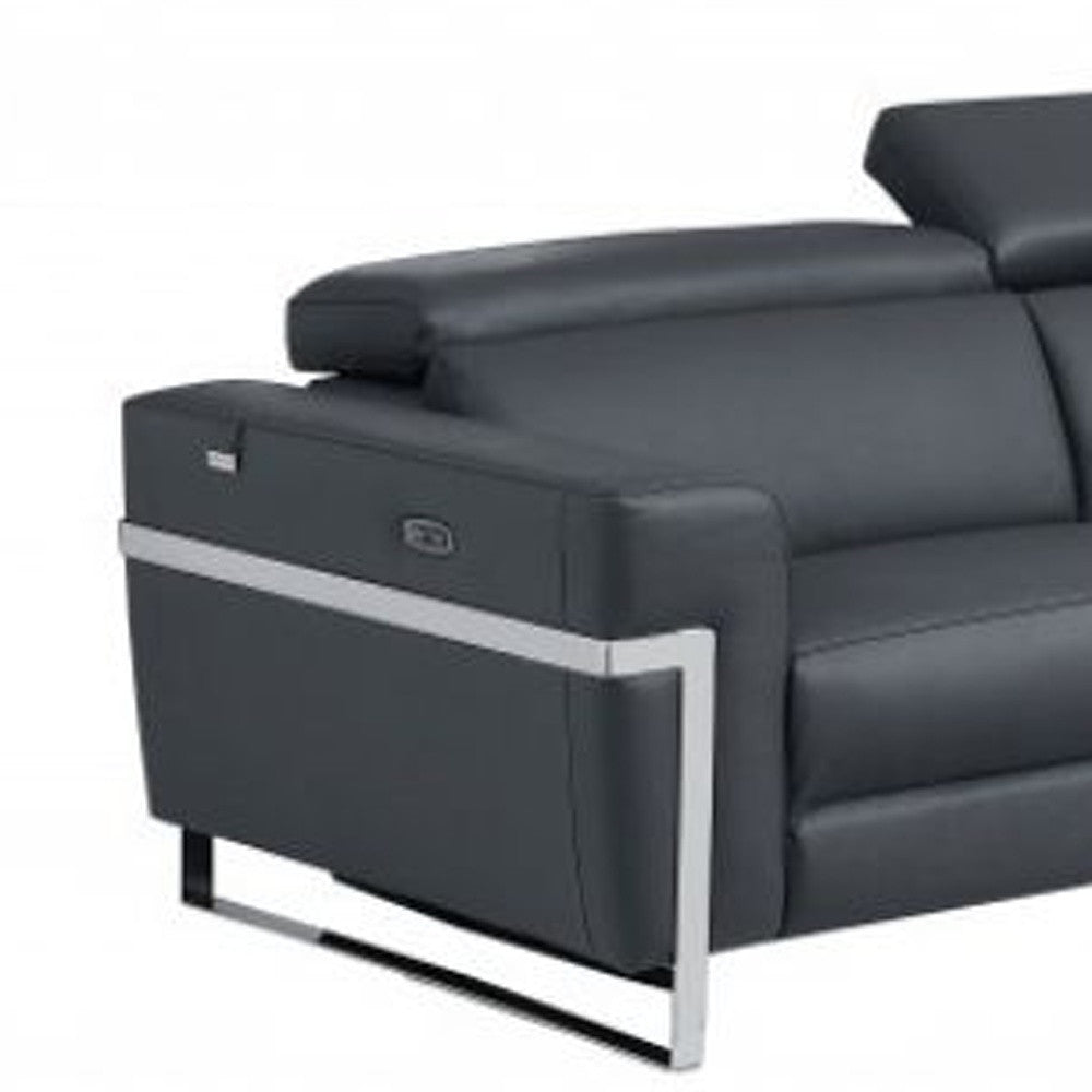 Two Piece Indoor Dark Gray Italian Leather Five Person Seating Set-6