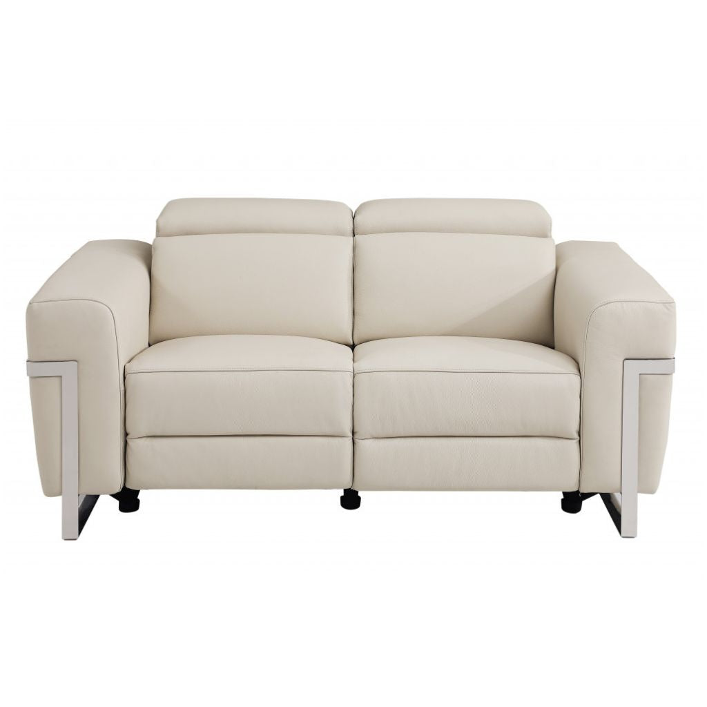 Three Piece Indoor Beige Italian Leather Six Person Seating Set-2