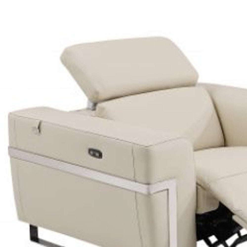 Three Piece Indoor Beige Italian Leather Six Person Seating Set-5