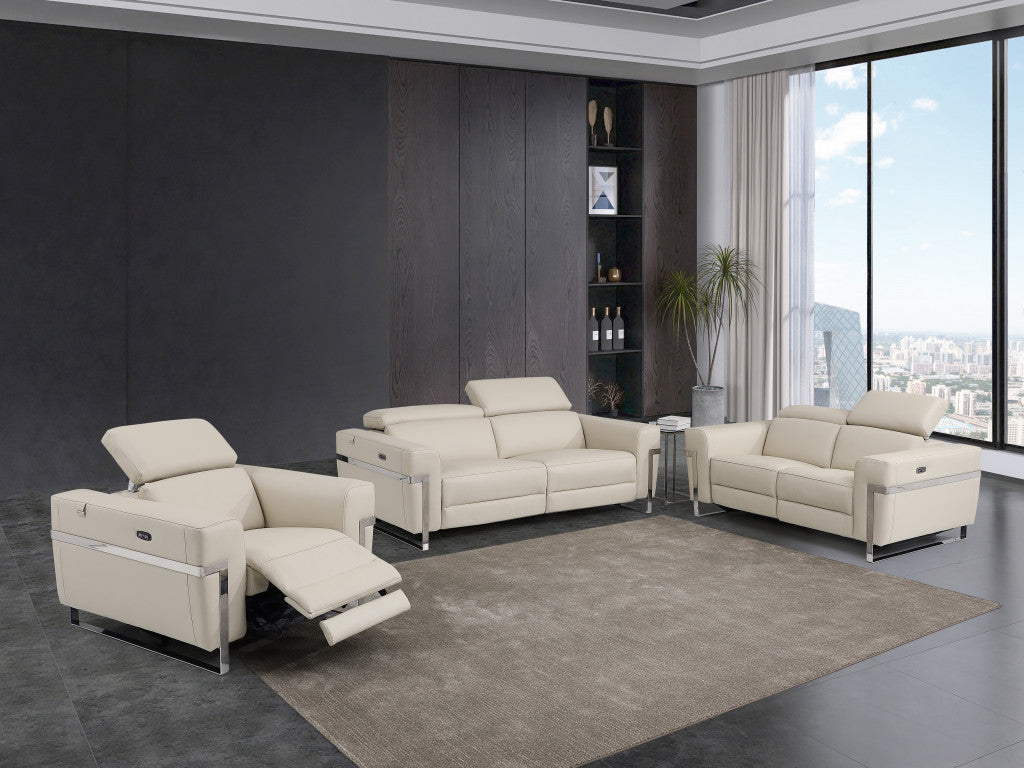 Three Piece Indoor Beige Italian Leather Six Person Seating Set-7