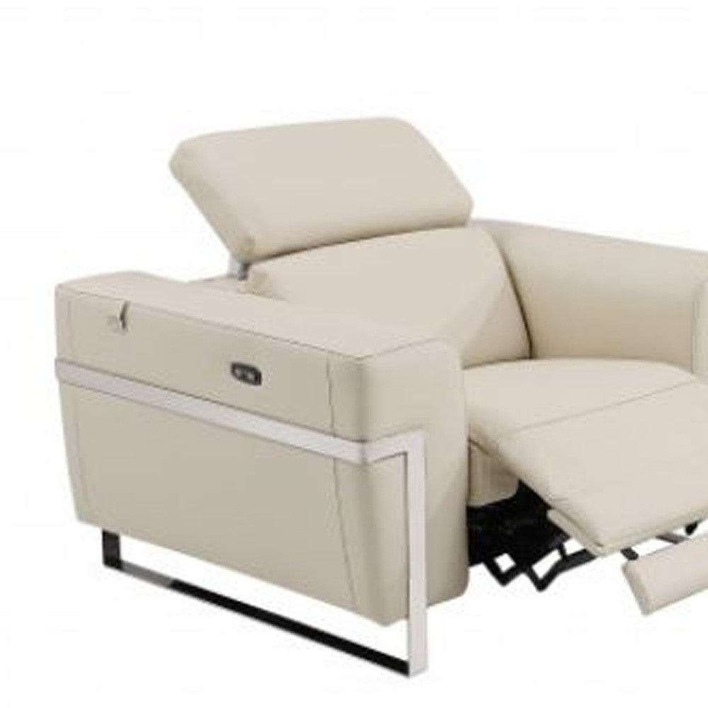 Three Piece Indoor Beige Italian Leather Six Person Seating Set-6